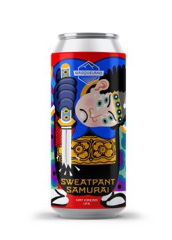 basqueland sweatpant samurai oatcream IPA craft beer lata ilustración marcos navarro