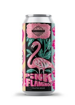 cerveza artesanal basqueland pink flamingo fruited sour lata ilustración marcos navarro