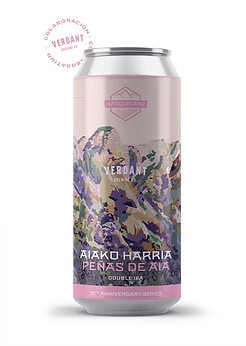 cerveza artesanal premium 10º aniversario basqueland aioako harria peñas de aia IPA lata 440ml colaboración meta edabeak