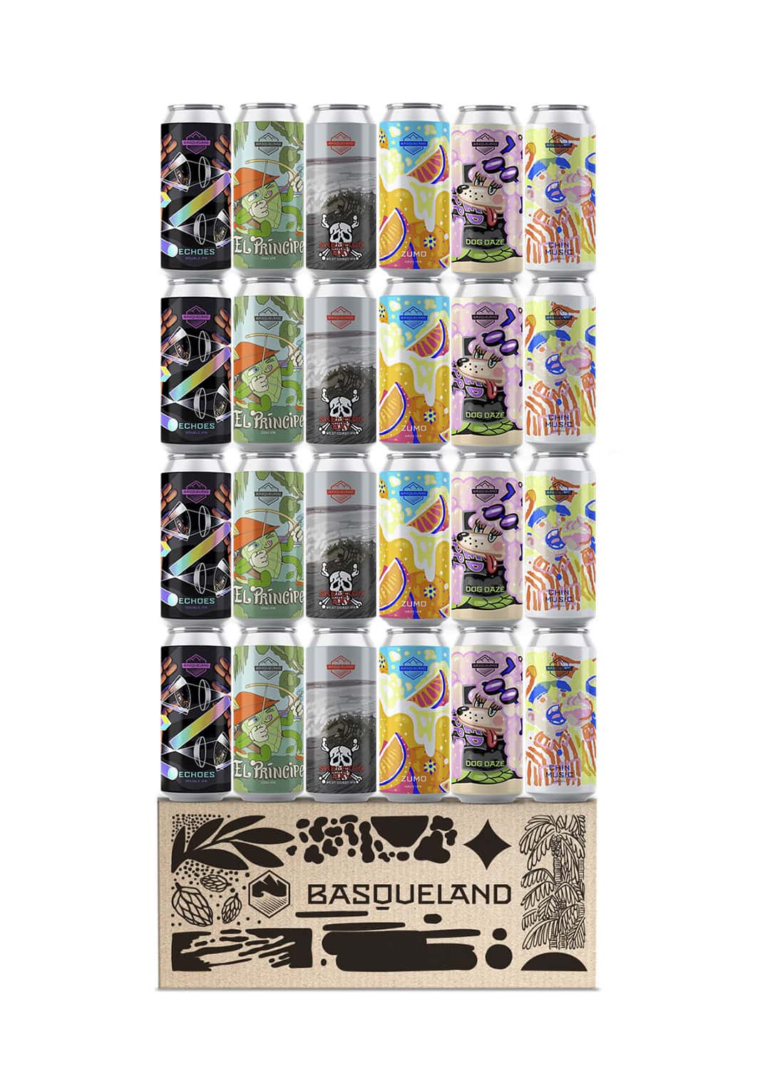 caja de cerveza artesanal variada Basqueland silk road 24 latas
