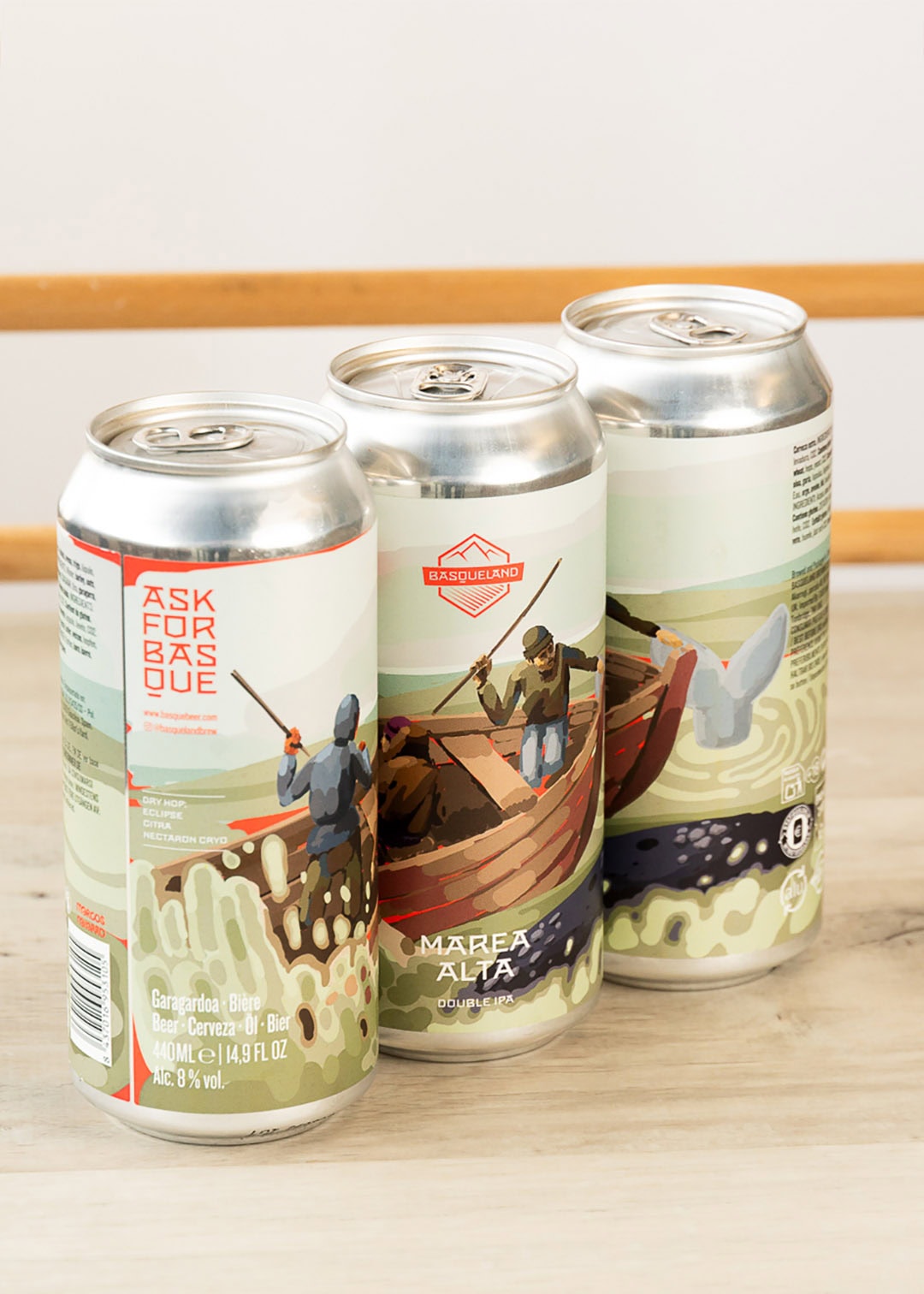 cerveza artesanal premium basqueland marea alta double IPA lata 440ml diseño marcos navarro ballenero