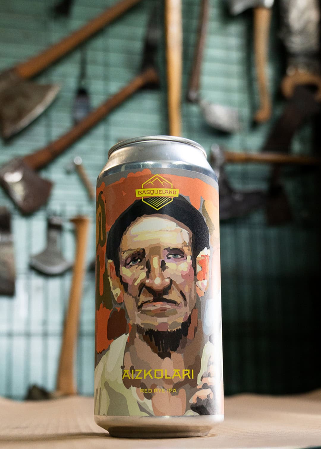 cerveza artesanal premium basqueland aizkolari red rye IPA lata 440ml diseño marcos navarro