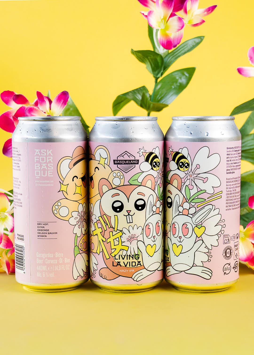 cerveza artesanal premium basqueland living la vida hazy IPA lata 440ml diseño marcos navarro completo